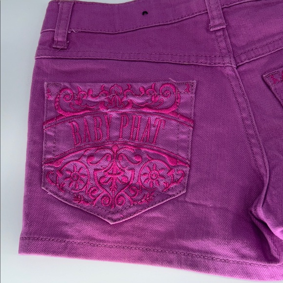 Baby Phat Purple Denim Shorts Size 10 Embroidered Pockets Y2K - Picture 10 of 10